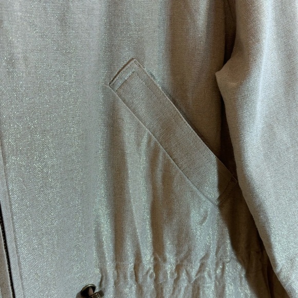 J JILL Sz XL Jacket Hood Drawstring Pockets Unlined Linen Cotton Blend Metallic - Picture 3 of 9